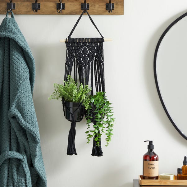 Black Double Macrame Hanging Plant Pot image 1 of 5