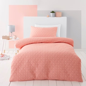 Coral Geo Pinsonic Quilted Duvet Cover and Pillowcase Set