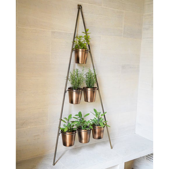 Gold Metal Wall Plant Stand With Planters