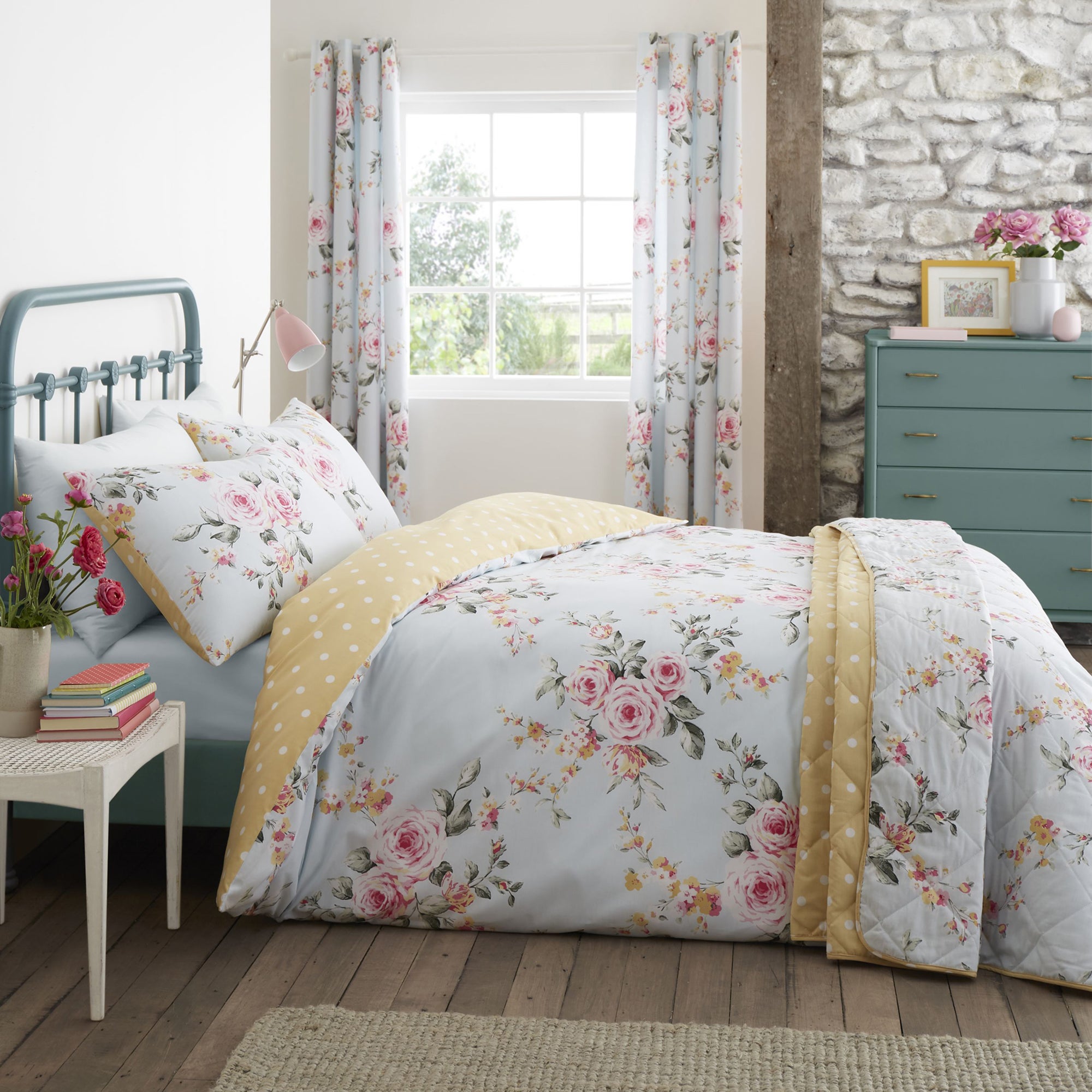Photo of Catherine lansfield canterbury duck egg floral duvet cover and pillowcase set duck egg -blue-