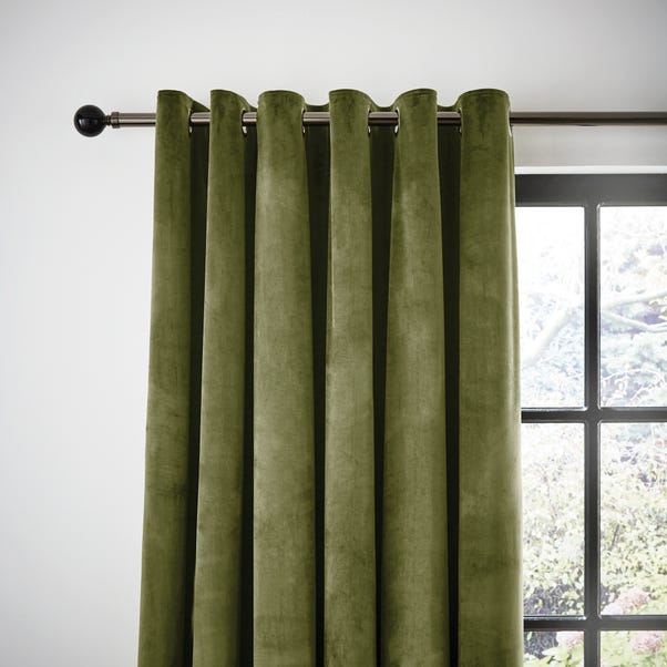 Recycled Velour Olive Eyelet Curtains, Material For Curtains At Dunelm