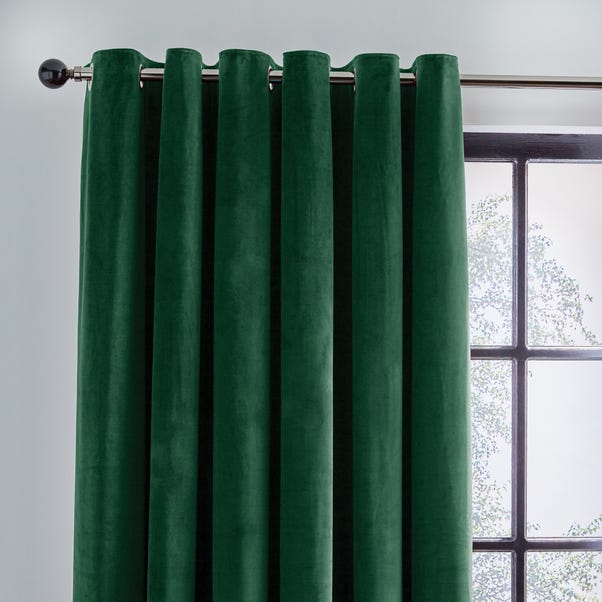 Recycled Velour Bottle Green Eyelet Curtains  undefined