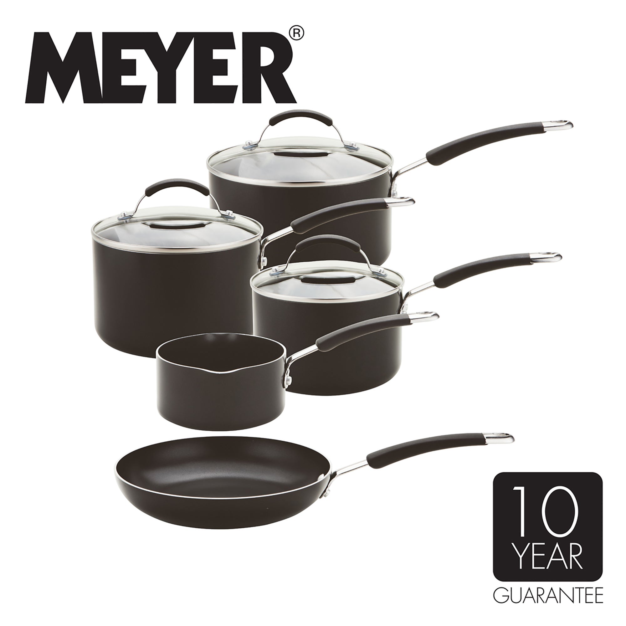 Image of Meyer Induction Aluminium 5 Piece Pan Set Black