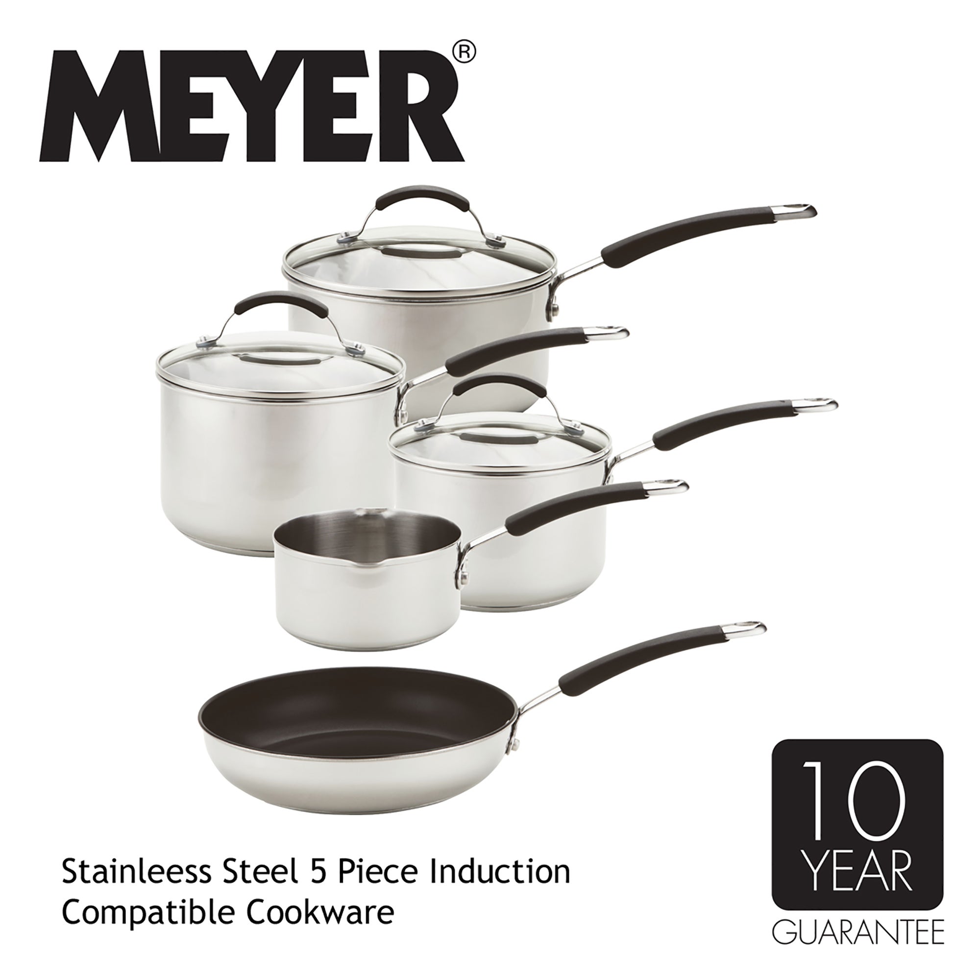 Image of Meyer Induction Stainless Steel 5 Piece Set Black/Silver