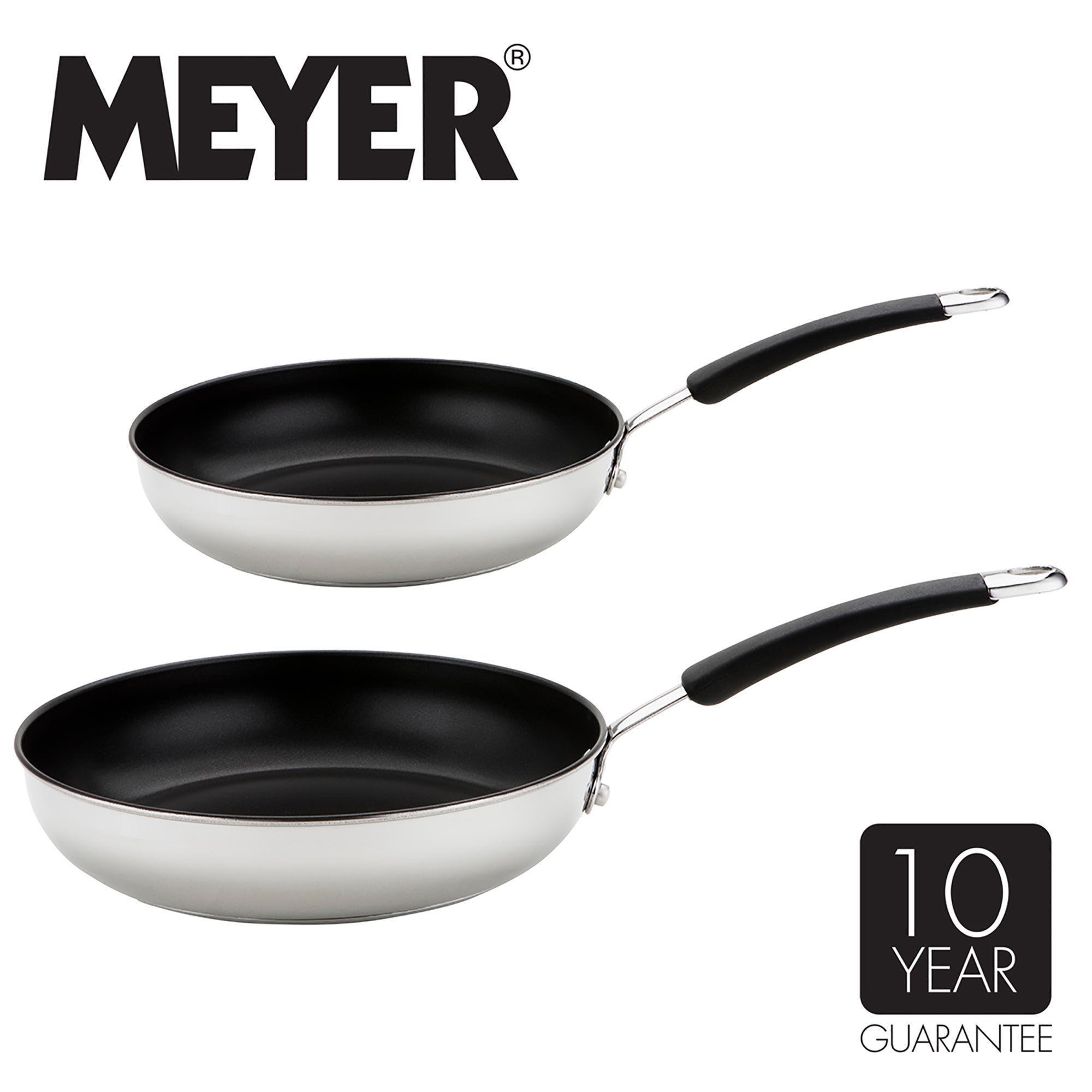 Image of Meyer Induction Stainless Steel 2 Piece Frying Pan Set Black/Silver