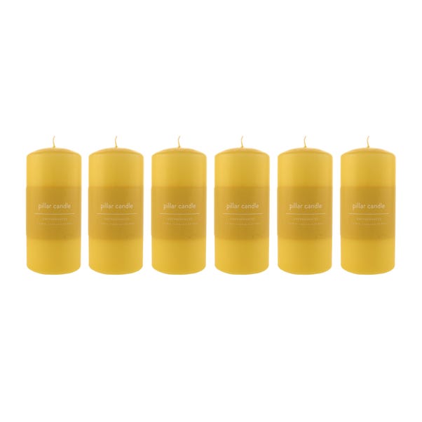 Pack of 6 Yellow Pillar Candles Yellow