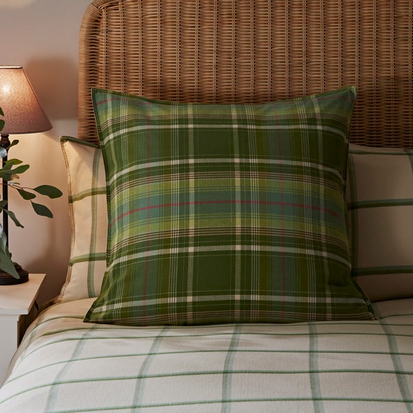 Dorma Angus Check Green 100% Brushed Cotton Continental Pillowcase Pair Green
