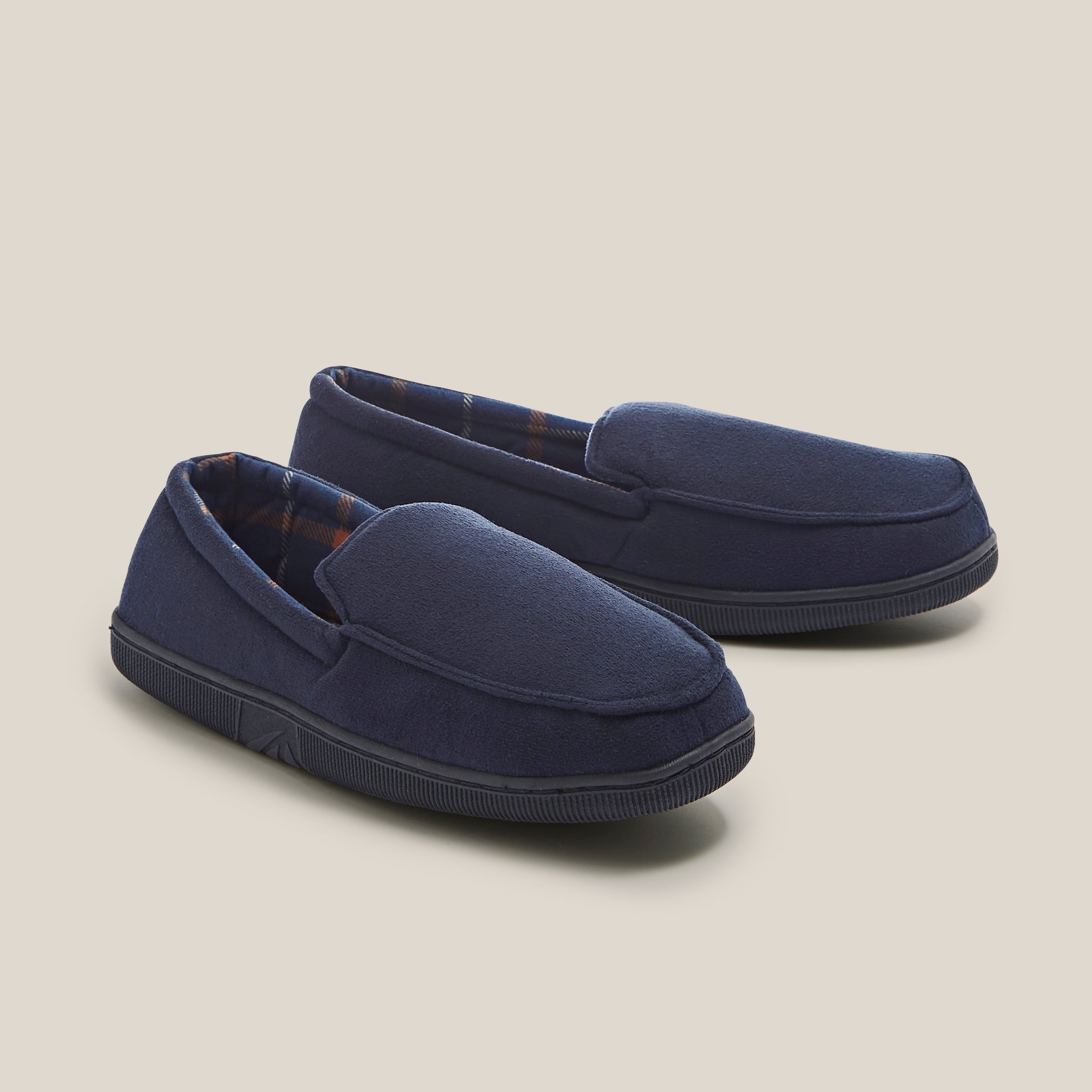 Men's Navy Check Slippers | Dunelm