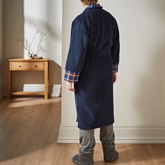 Sherpa Navy Checked Dressing Gown Dunelm