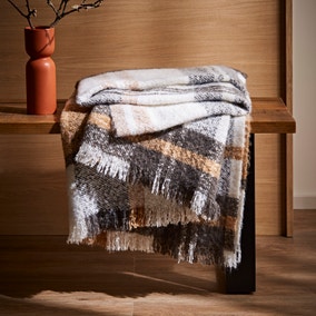 Boucle Check Knit Taupe Throw 