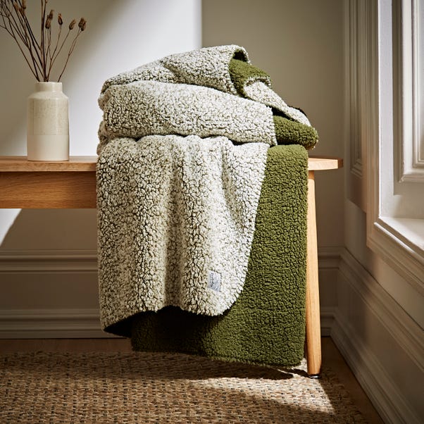 Teddy Bear Extra Cosy Marl Reversible Throw Olive (Green)