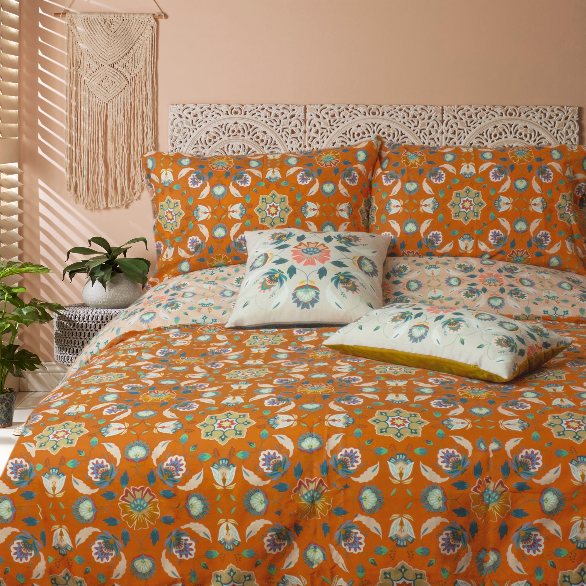 Furn Folk Floral Print Cushion Orangegreenyellow