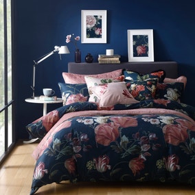 Avery Green Larabella Floral Navy and Pink 100% Cotton Sateen Duvet Cover and Pillowcase Set