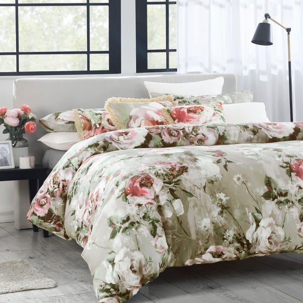 Avery Green Odette Floral Natural 100% Cotton Sateen Duvet Cover and Pillowcase Set  undefined
