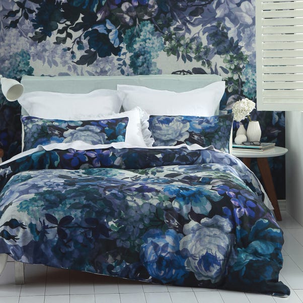 Avery Green Anastasia Floral Navy 100% Cotton Sateen Duvet Cover and Pillowcase Set  undefined