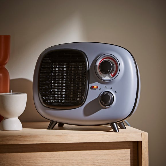 Radio Style Matt Black and Charcoal Desktop Fan Heater Dunelm