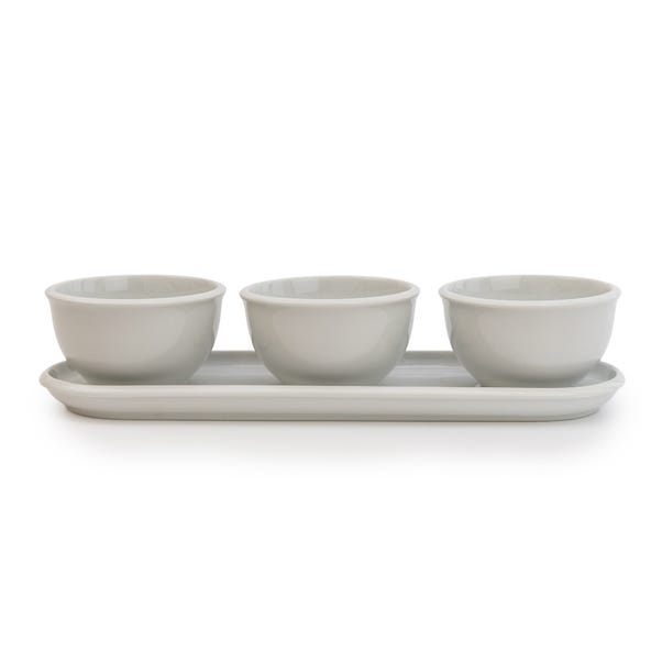 White Set of 3 Dip Bowls with Platter White