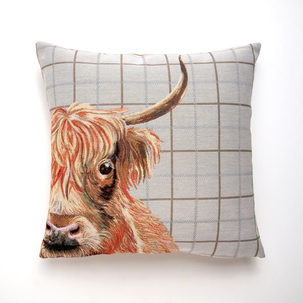 Highland Cow Tapestry Cushion Taupe undefined