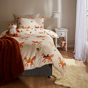 Fox 100% Brushed Cotton Reversible Duvet Cover and Pillowcase Set