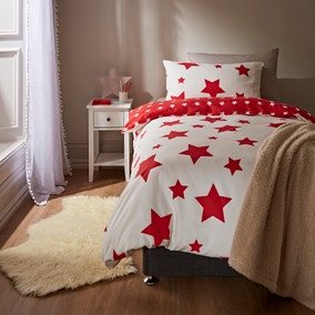 Red Stars 100% Brushed Cotton Reversible Duvet Cover and Pillowcase Set