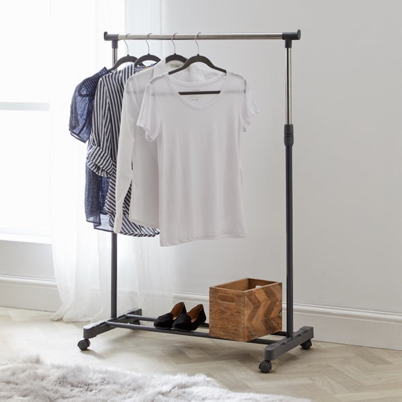 Silver Extendable Clothes Rail with Wheels Dunelm