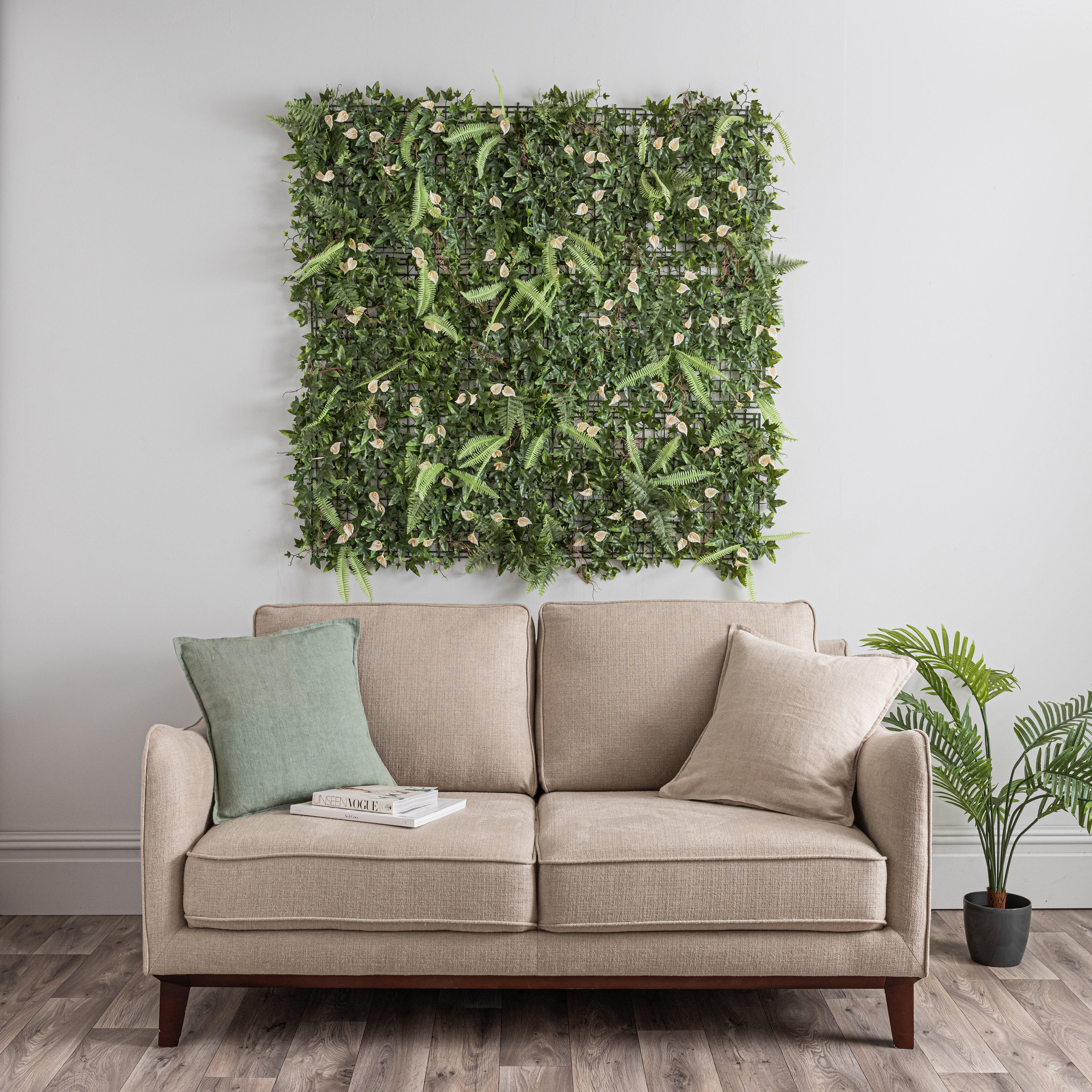 Pack of 6 Artificial Lily and Mixed Foliage Wall Panels GreenCream