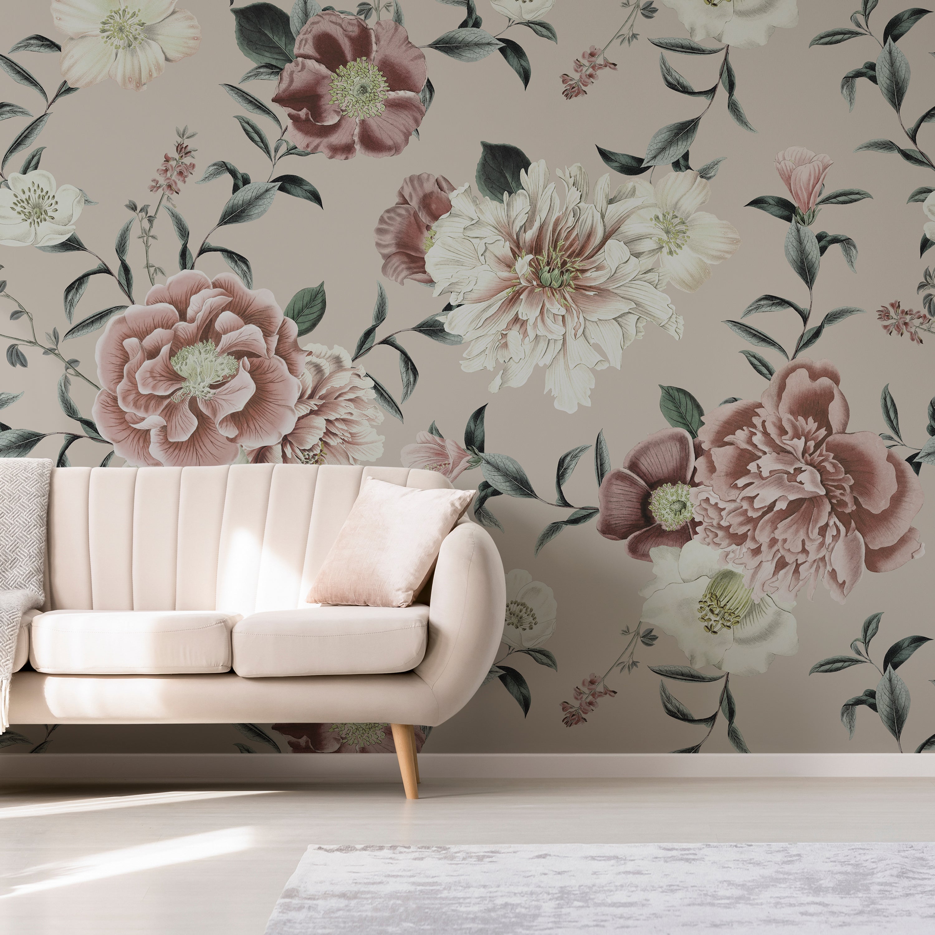 Vintage Floral Natural Mural | Dunelm