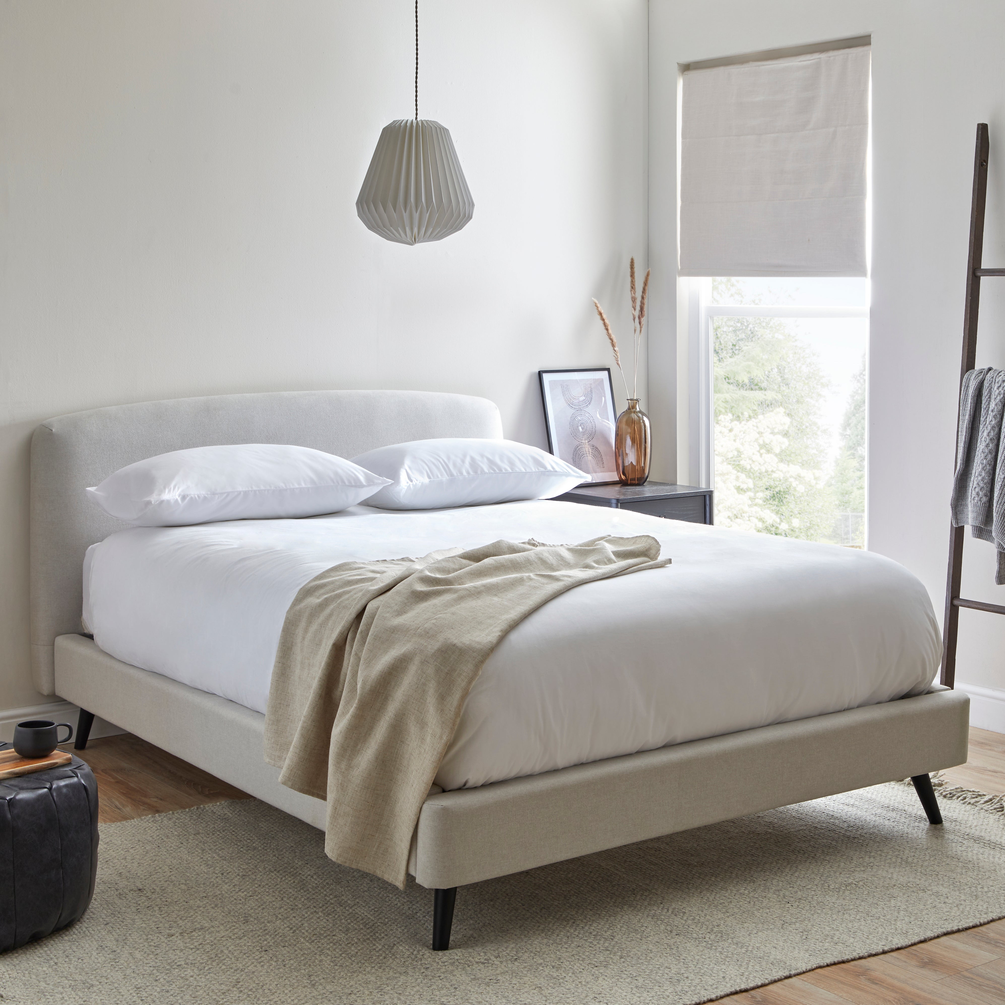 Modern Curved Upholstered Bed Frame, Grey