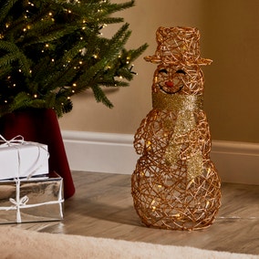 Light Up Weatherproof Rattan Snowman Ornament 