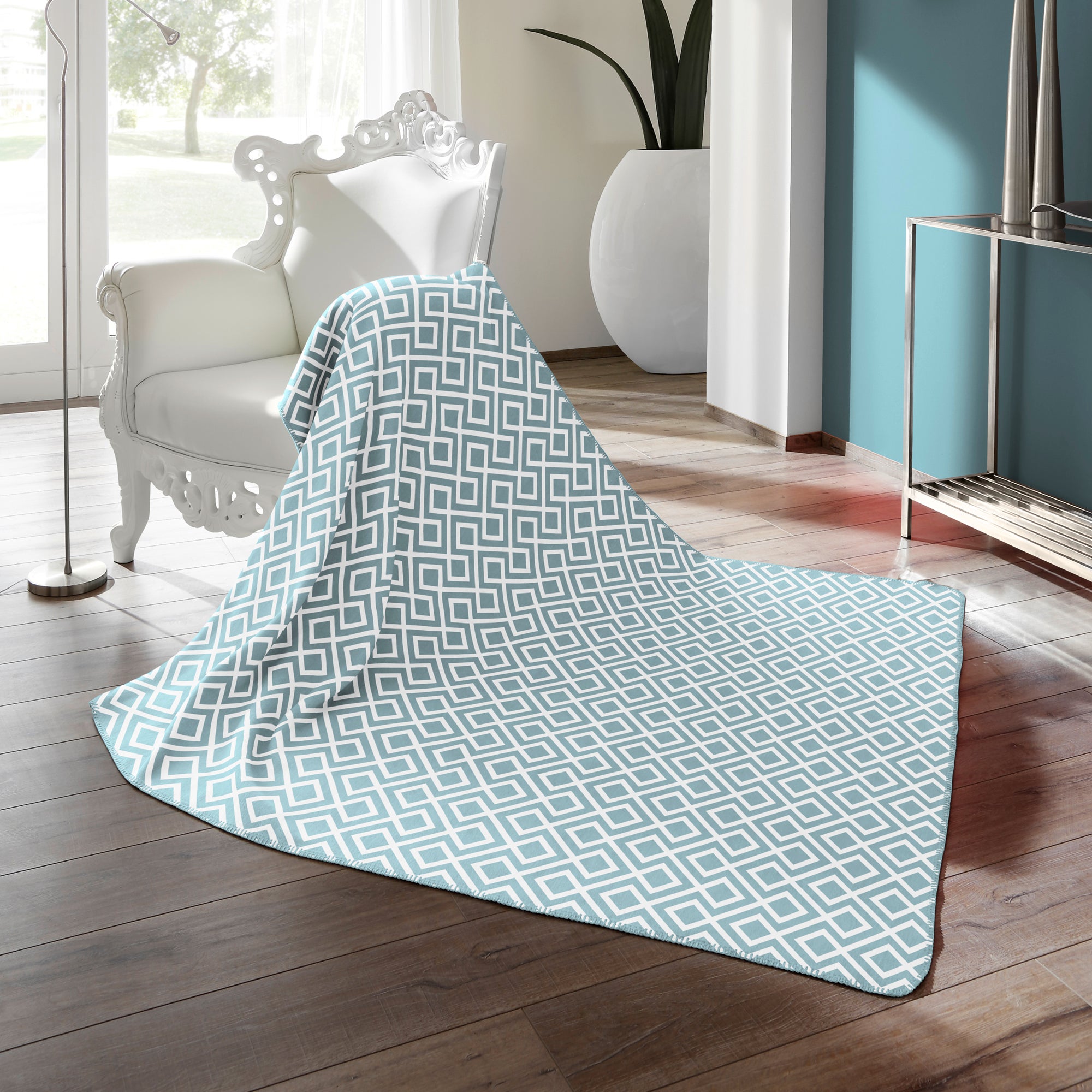 Image of Thermosoft Raute Blue Blanket Blue and White