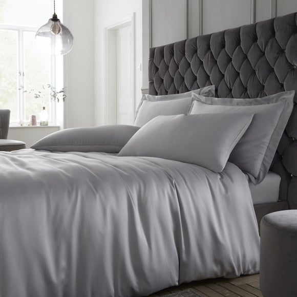 Catherine Lansfield Silky Soft Satin Silver Duvet Cover And Pillowcase Set Silver