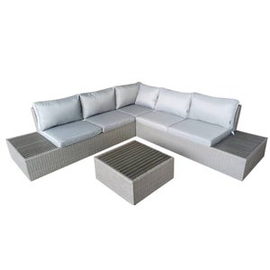 Rattan And Polywood 5 Seater Grey Corner Lounger Set