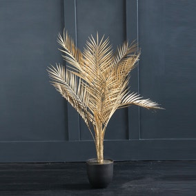 Artificial Gold Palm Tree in Black Plant Pot