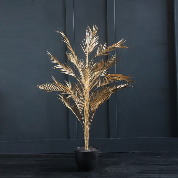 Artificial Gold Palm Tree in Black Plant Pot image 1 of 1