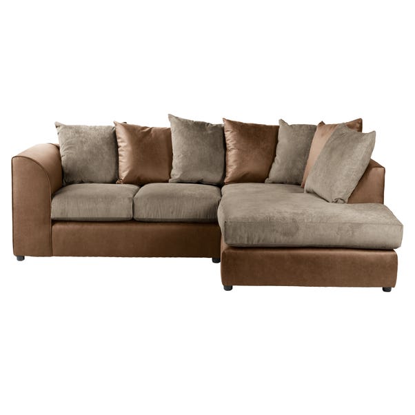 Blake Fabric Combo Right Hand Corner, Brown Leather And Material Corner Sofa