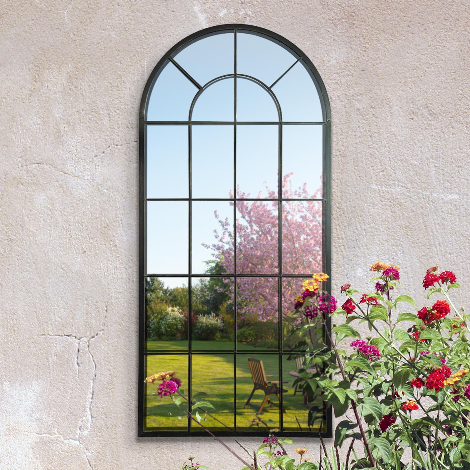 Lotus Arched Window Indoor Outdoor Full Length Wall Mirror