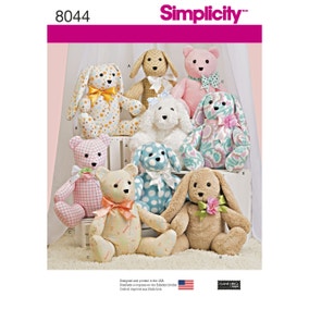Simplicity 8044 Easy Sew Stuffed Animals Sewing Pattern