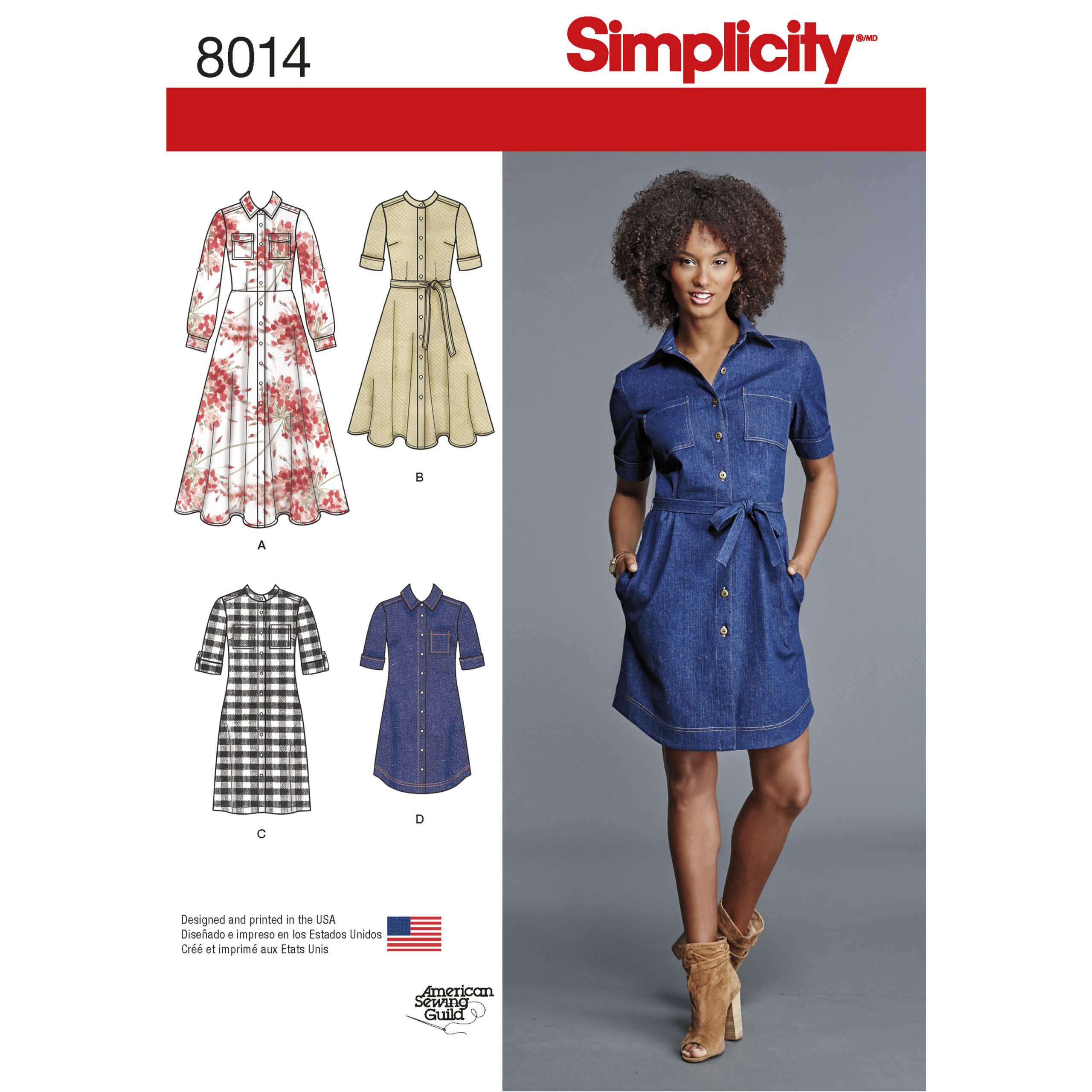 Simplicity 8014 Womens Shirt Dress Sewing Pattern | Dunelm