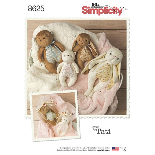 8625 Bunny Bear Plush Toy Sewing Pattern | Dunelm