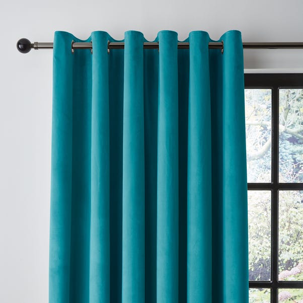 Recycled Velour Teal Eyelet Curtains  undefined