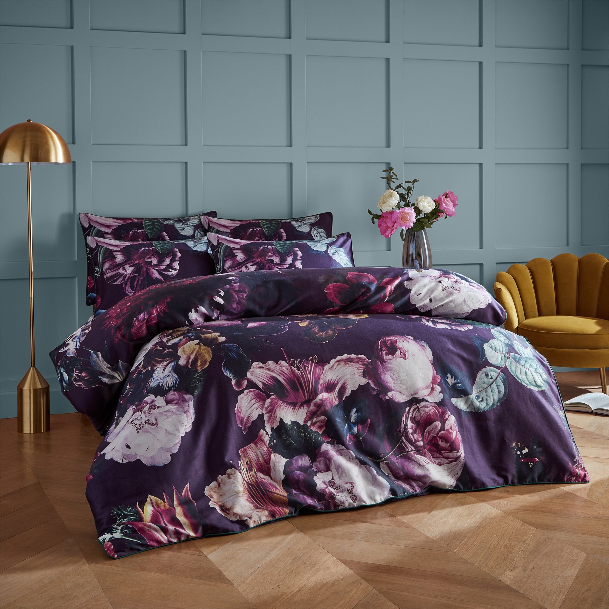 Paoletti Cordelia 100 Cotton Duvet Cover And Pillowcase Set Purple