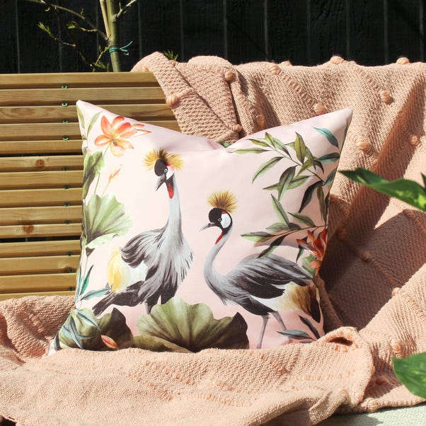 Cranes Blush and Forest Outdoor Cushion image 1 of 4