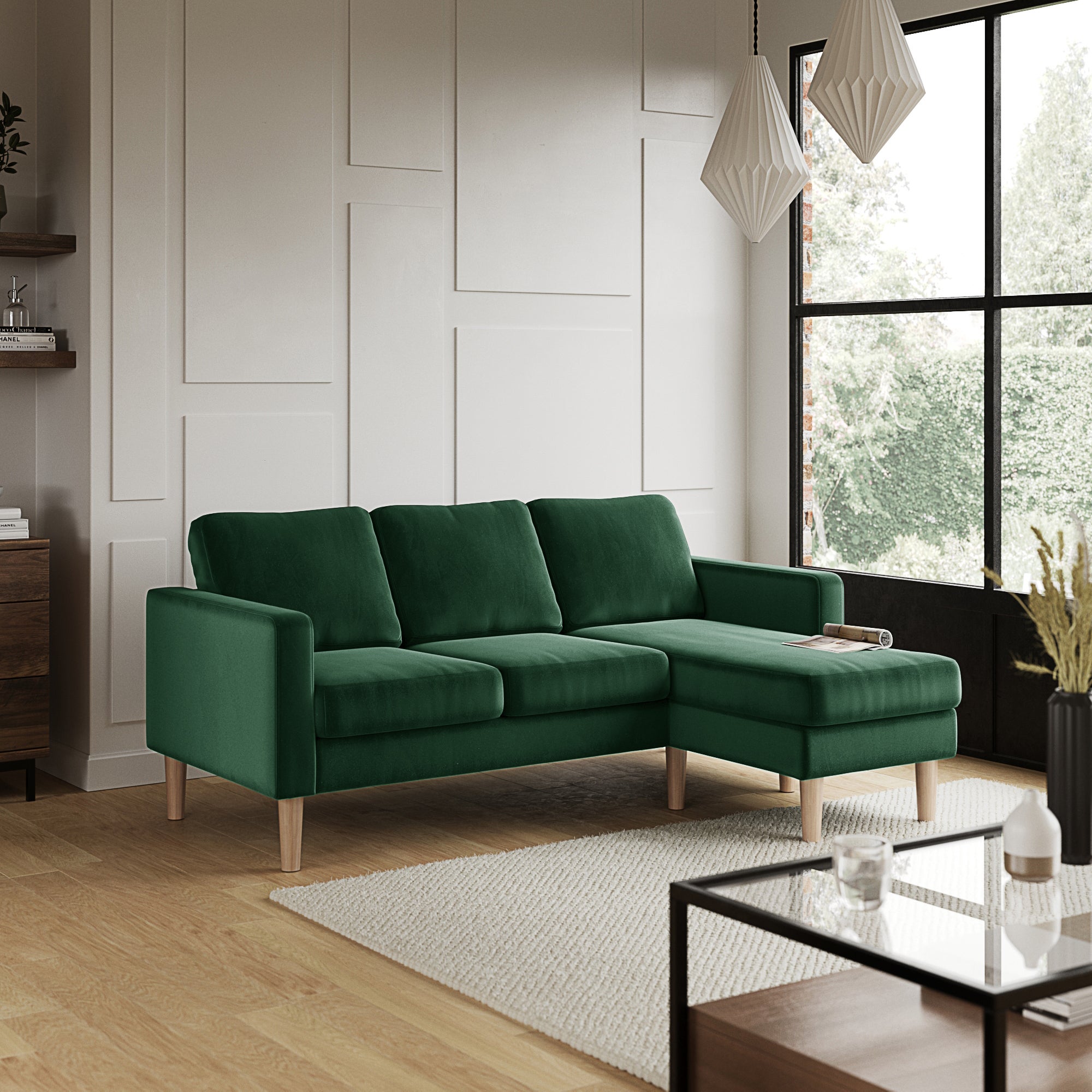 Jacob Velvet Compact Corner Chaise Sofa | Dunelm