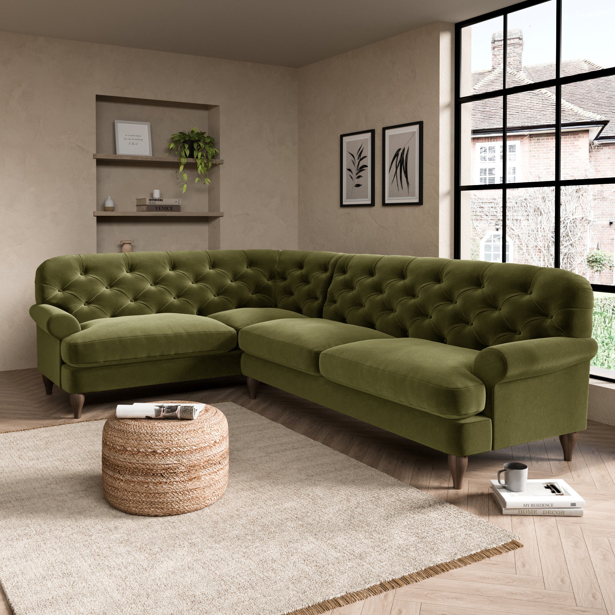 Canterbury Luxury Velvet Left Hand Corner Sofa Green