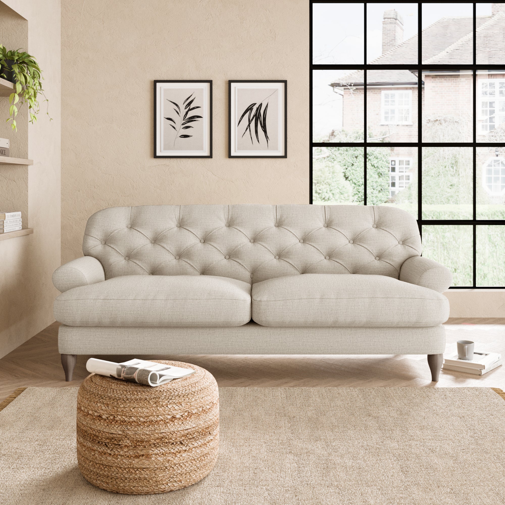 Canterbury 3 Seater Sofa Slub Cotton Blend Sandstone