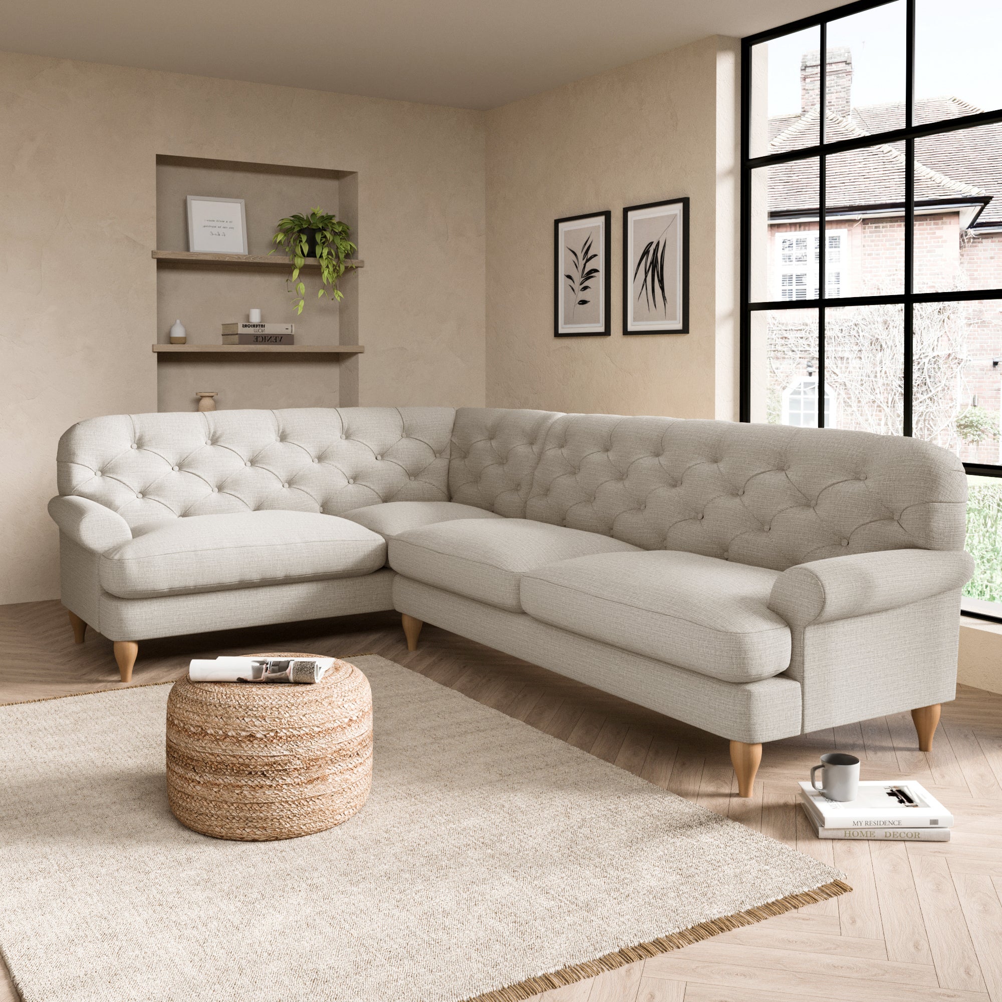 Canterbury Corner Sofa Slub Cotton Blend Sandstone