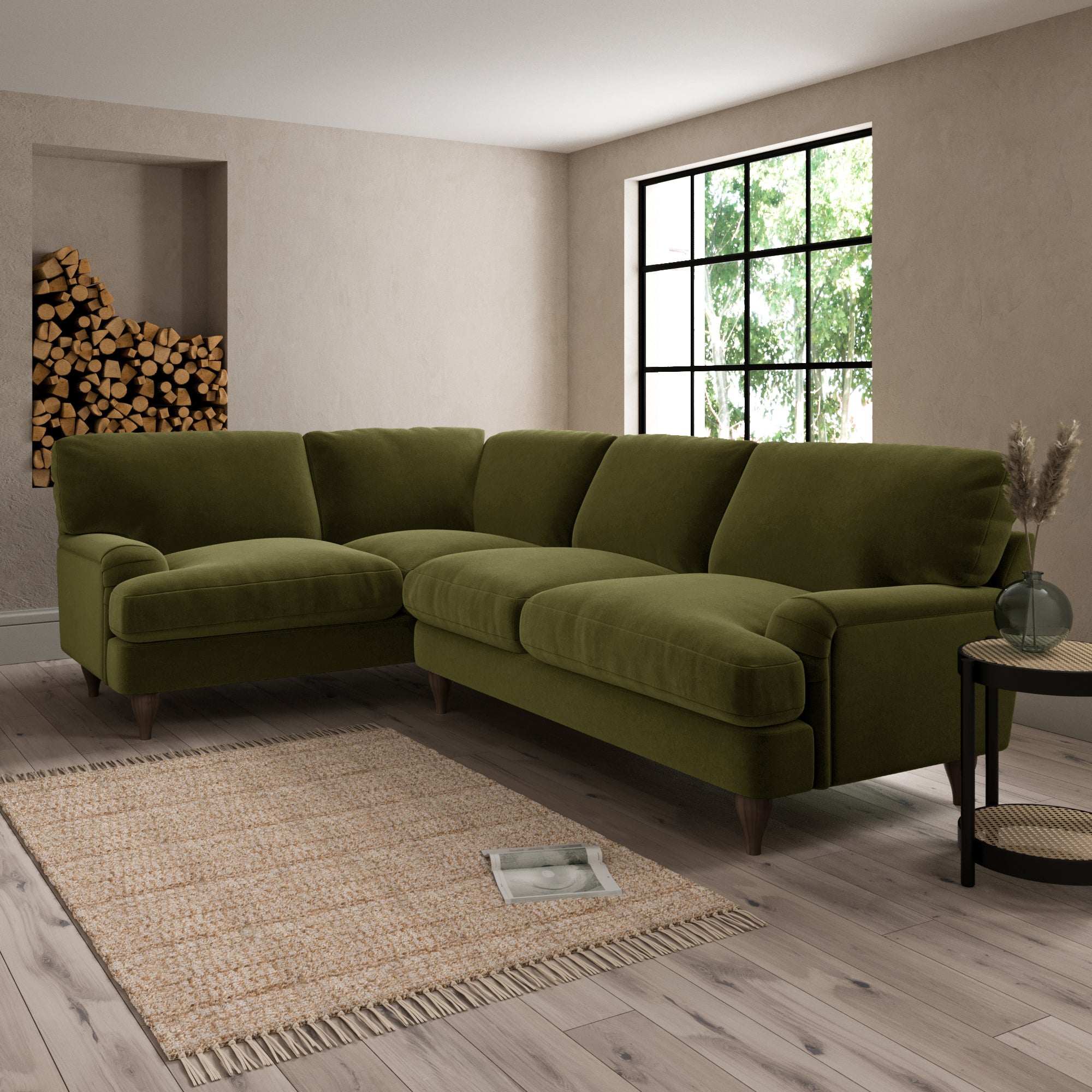 Darwin Luxury Velvet Left Hand Corner Sofa Green