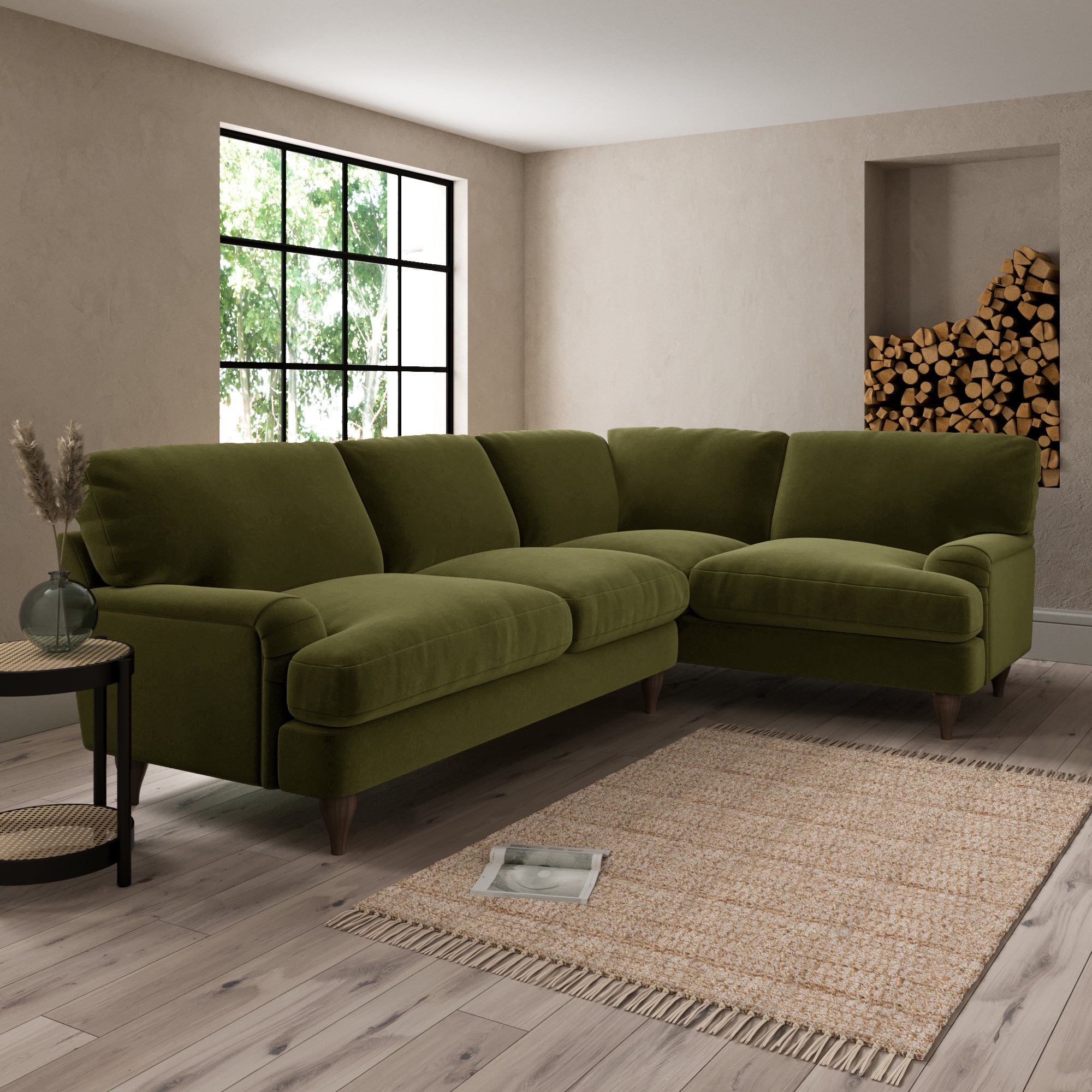 Darwin Luxury Velvet Right Hand Corner Sofa Green