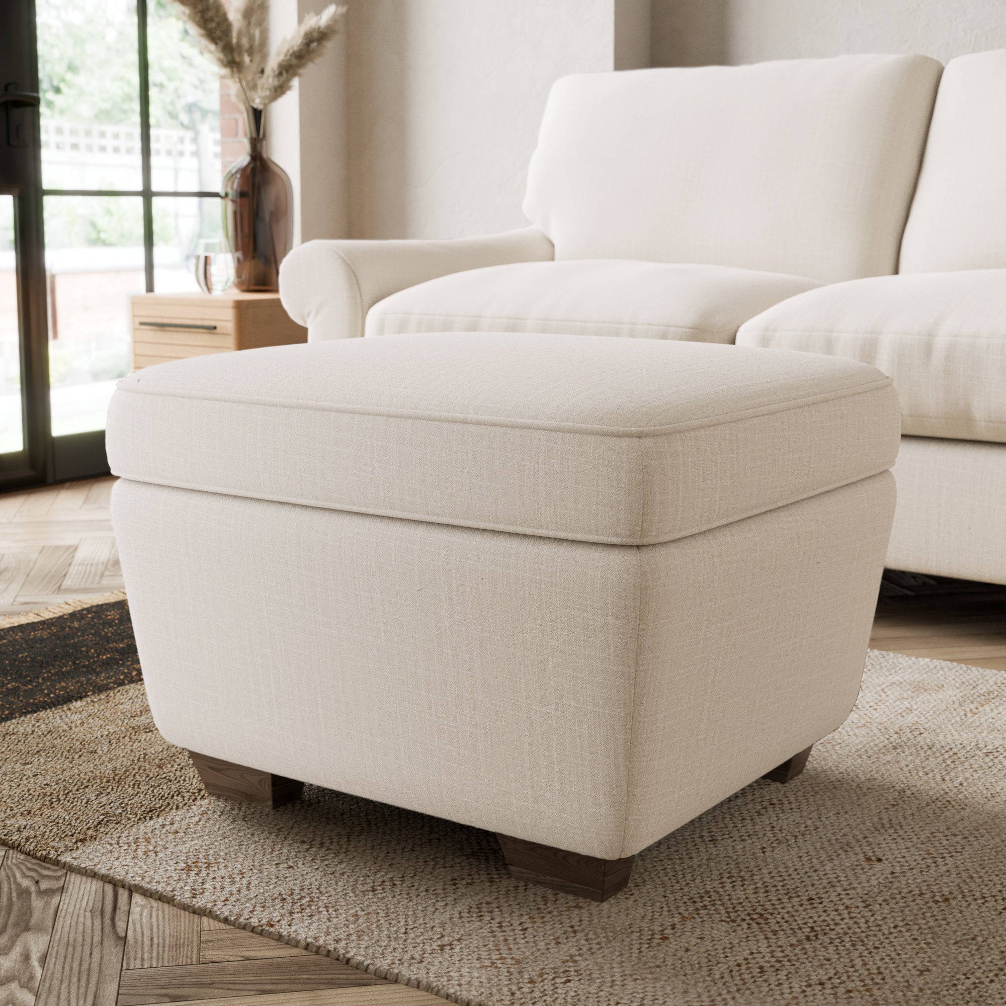 Arundel Storage Footstool Slub Cotton Blend Sandstone