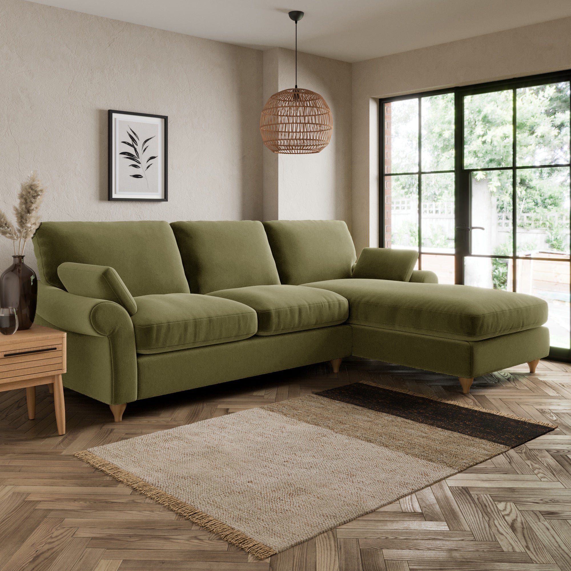 Salisbury Luxury Velvet Right Hand Corner Sofa Green